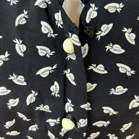 VTG Ed Michaels Womens Button Front Midi Dress Size 10 Petite Hat Print Cottage - Picture 4 of 12